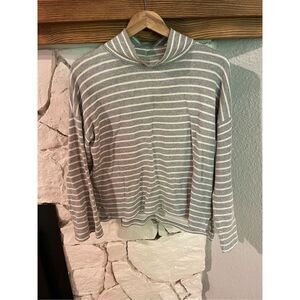 Madewell funnelneck pullover grey white stripe cowl neck XS